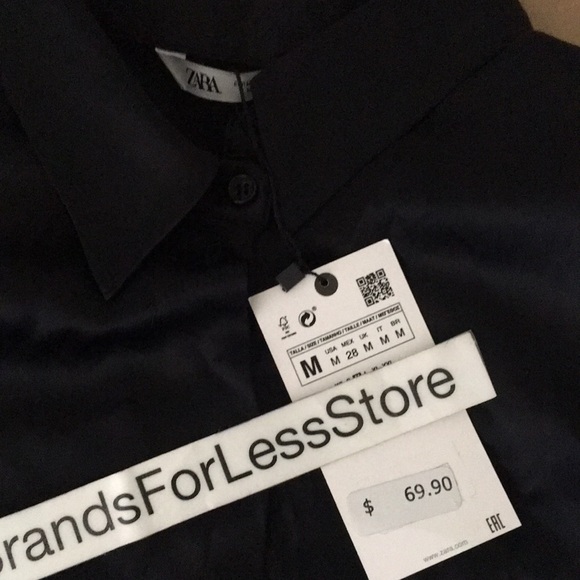 ZARA BLACK SHOULDER PAD SATIN EFFECT BUTTON DOWN SHIRT - Picture 3 of 14